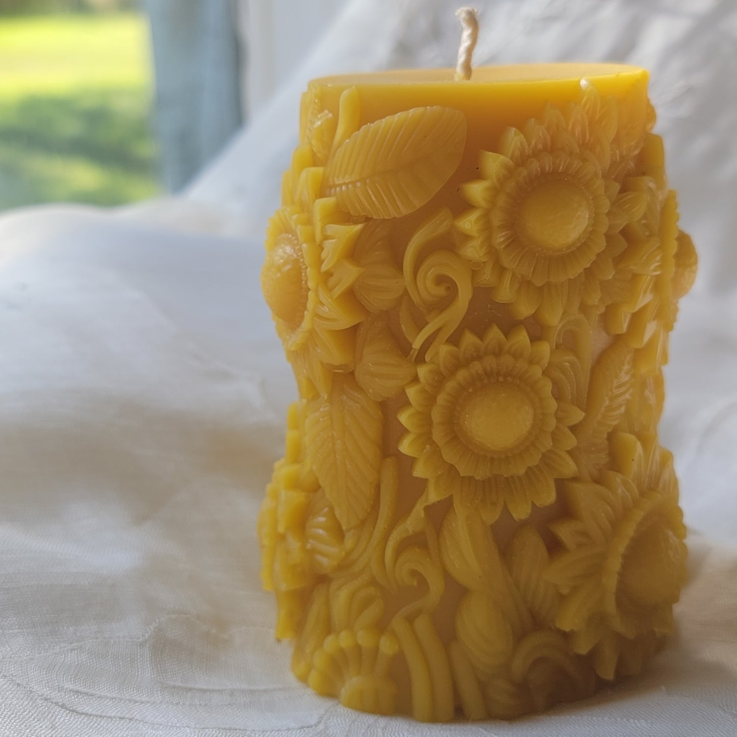 Sunflower Pillar | Floral Beeswax Candle