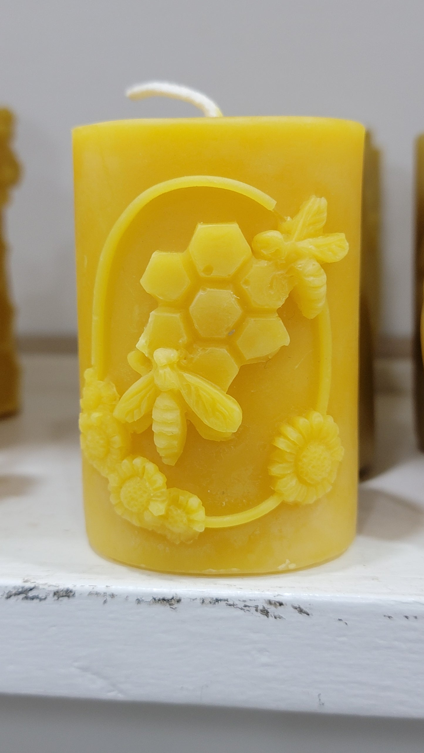 Bees with Floral Arch Pillar | Beeswax Candle