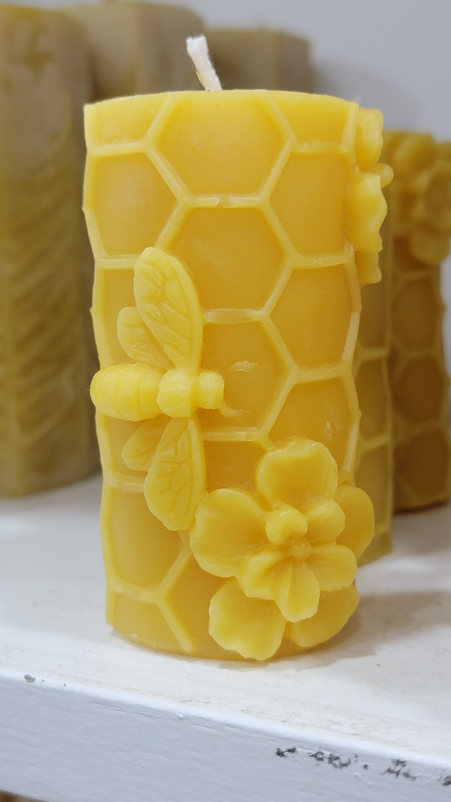 Honeycomb Floral Pillar | Beeswax Candle