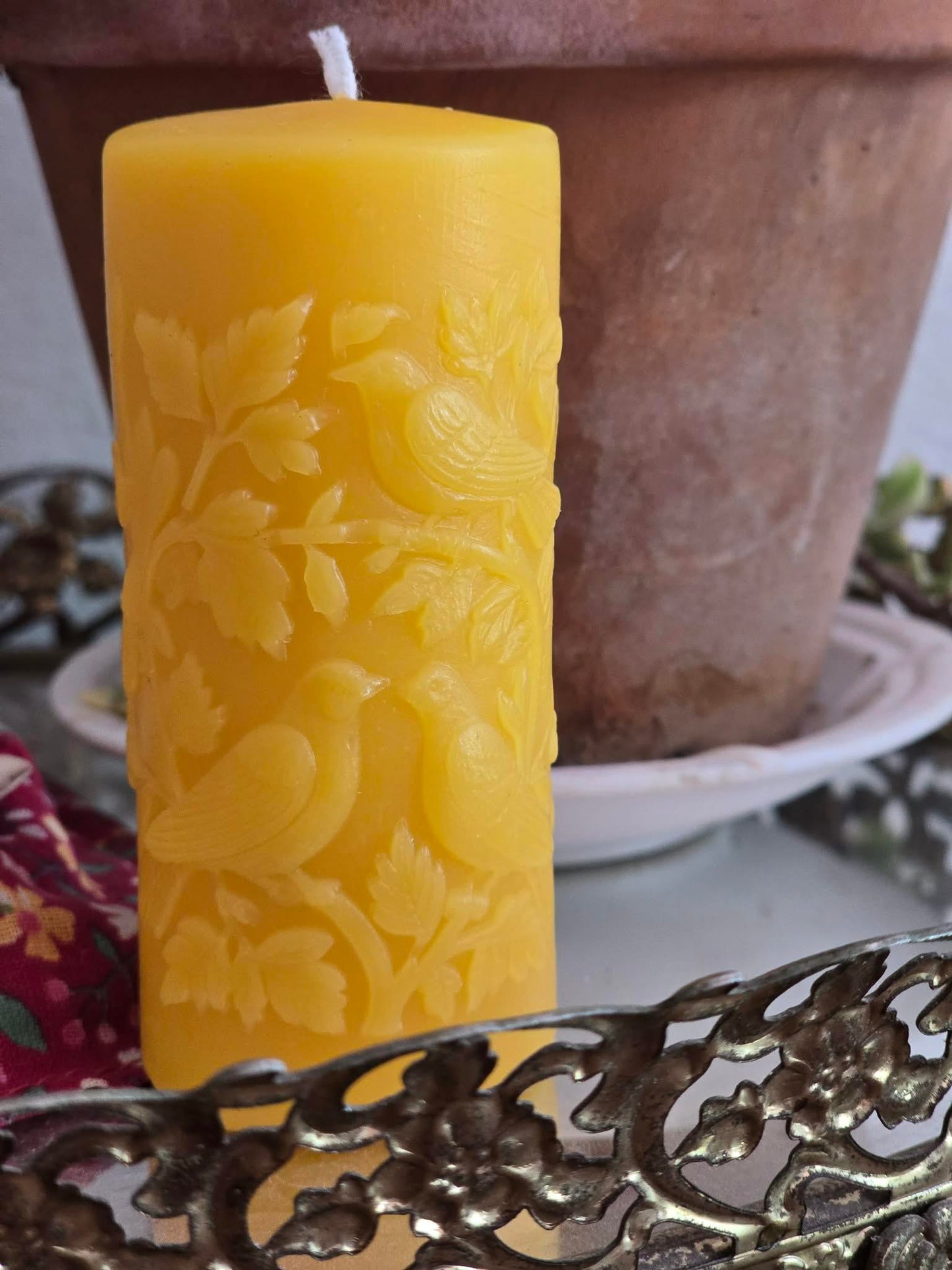Wrens in the Thicket Pillar | Beeswax Candle