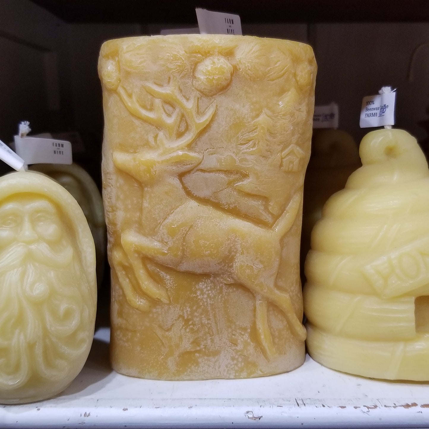 Wilderness Bear & Deer Pillar | Double-Sided Beeswax Candle