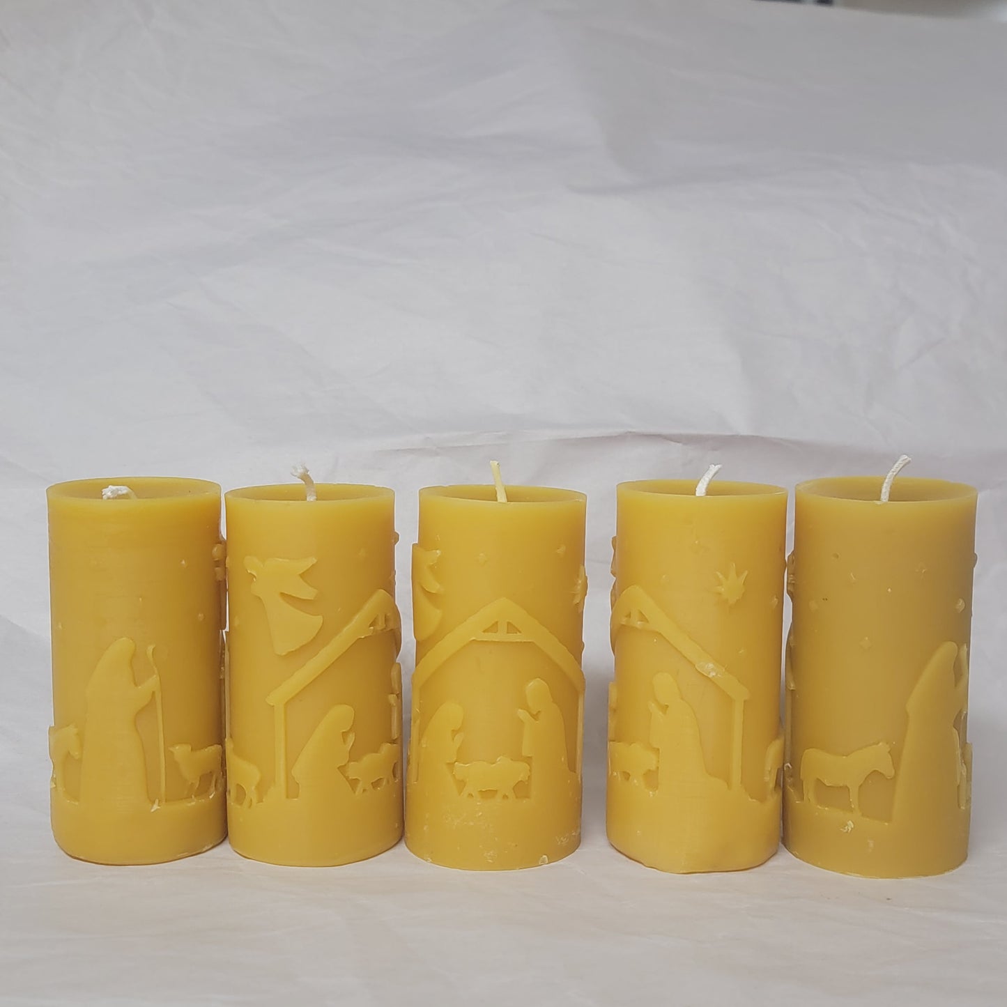 Small Nativity Pillar | Christmas Beeswax Candle