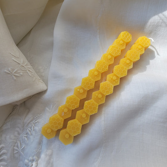 Engraved Bee taper pair- beeswax candles