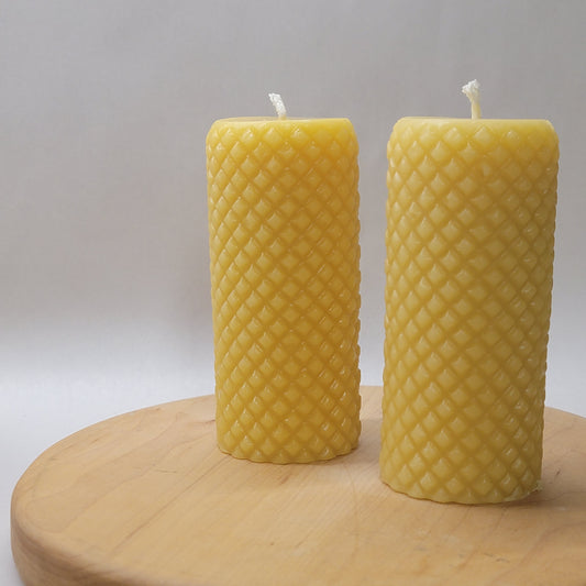 Antique hobnail glass beeswax pillar candle