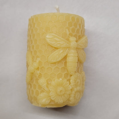 Queen Bee in the Garden - small beeswax pillar candle