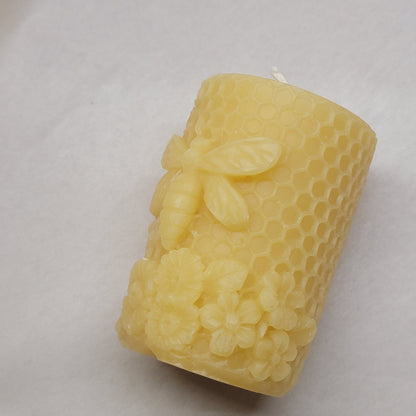 Queen Bee in the Garden - small beeswax pillar candle