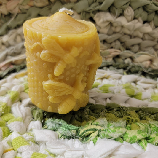 Little bees and lace - small beeswax pillar candle