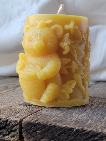 Bears love honey! Beeswax Pillar Candle