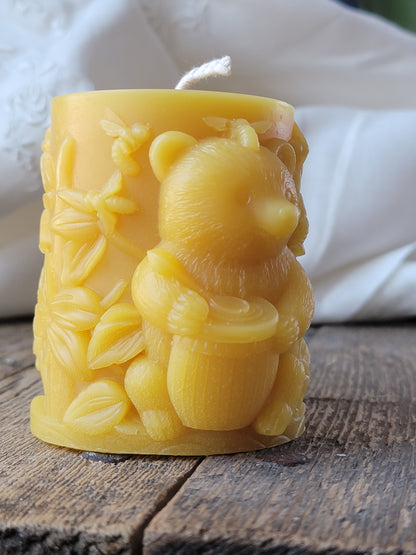 Bears love honey! Beeswax Pillar Candle