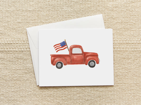 Vintage Truck with Flag | Blank Inside Note Card
