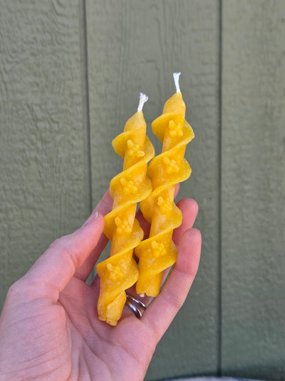 Swirl Bees Mini Taper - Set of 2 | Beeswax Candles
