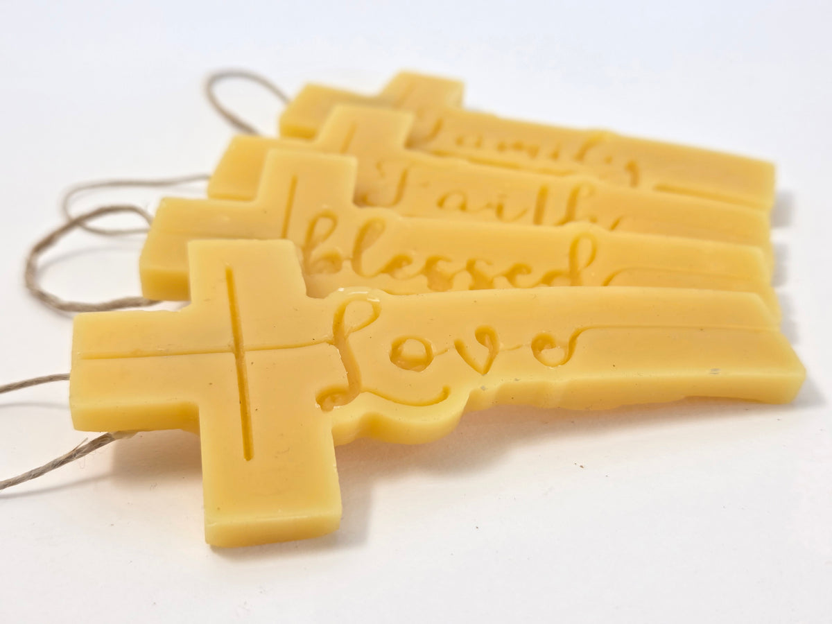 Family, Faith, Love, Blessed - Set of 4 Crosses | Beeswax Ornaments