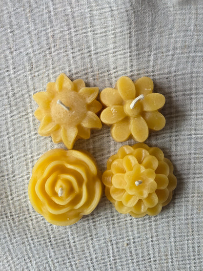 Flower Tea Lights Assortment - Set of 4 | Floral Beeswax Candles