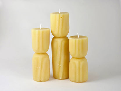 Fluted Pinch Pillars, Set of 3 | Beeswax Candles