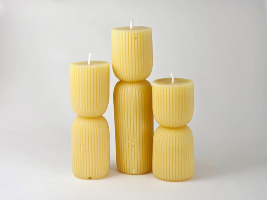 Fluted Pinch Pillars, Set of 3 | Beeswax Candles