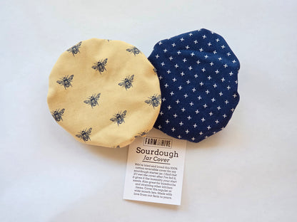 Navy Bee Jar Covers | Reversible 100% Cotton