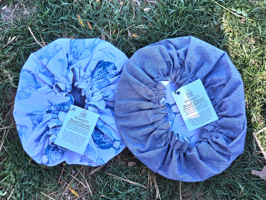 Blue Chickens Bowl Cover | Reversible 100% Cotton