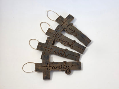 Family, Faith, Love, Blessed - Set of 4 Crosses | Beeswax Ornaments