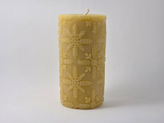 Embossed Snowflakes Pillar | Beeswax Candle