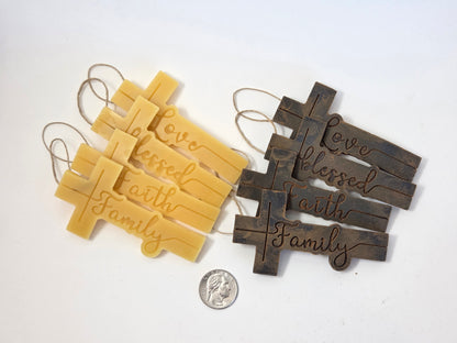Family, Faith, Love, Blessed - Set of 4 Crosses | Beeswax Ornaments