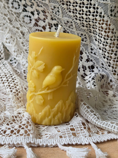 Blackberry Birdsong Pillar | Beeswax Candle