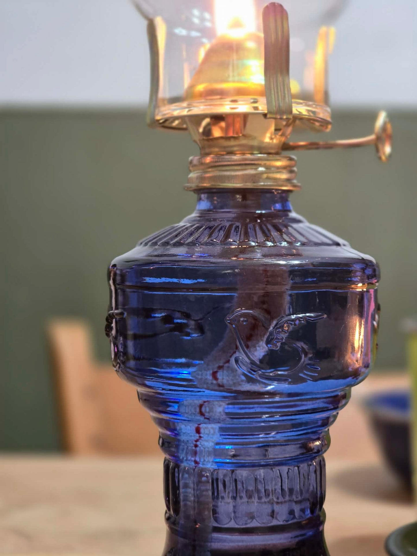Birds of Promise Glass Kerosene Lamp