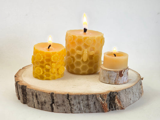 All The Buzz Pillars - Set of 2 | Floral Beeswax Candles