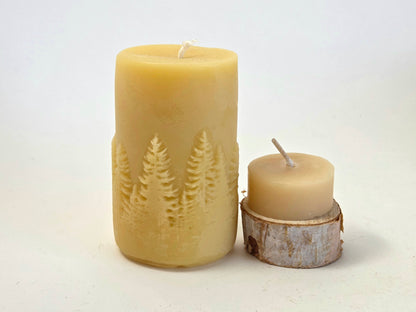 Tree Silhouette Pillar | Beeswax Candle