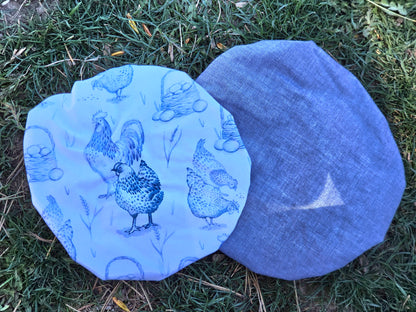 Blue Chickens Bowl Cover | Reversible 100% Cotton