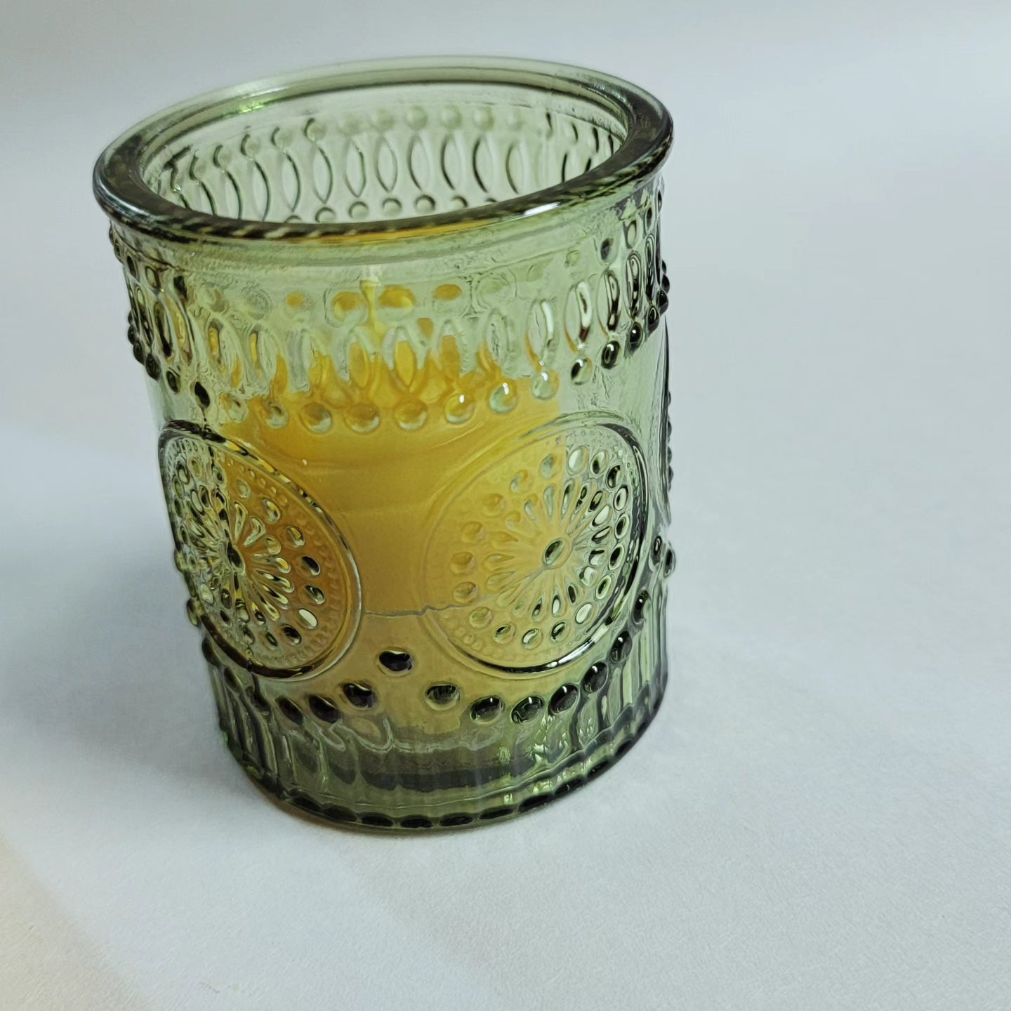 Green Sea Glass - Beeswax candle holder for tealights and votives