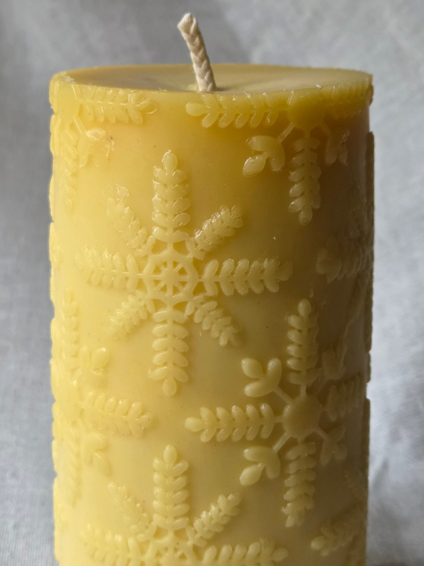 Embossed Snowflakes Pillar | Beeswax Candle
