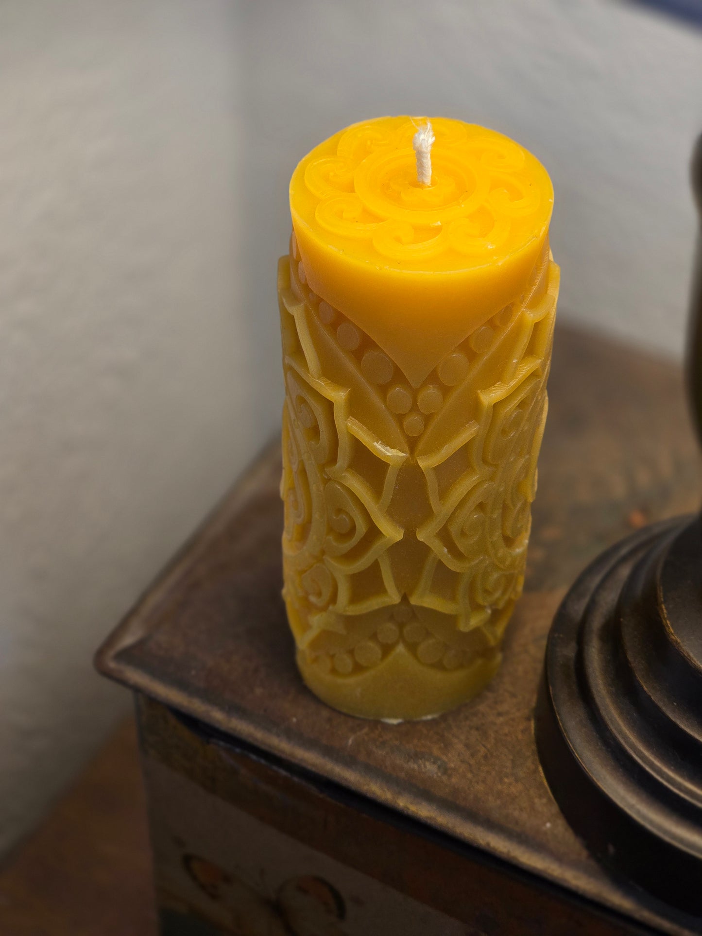 Zentangle Pillar | Beeswax Candle