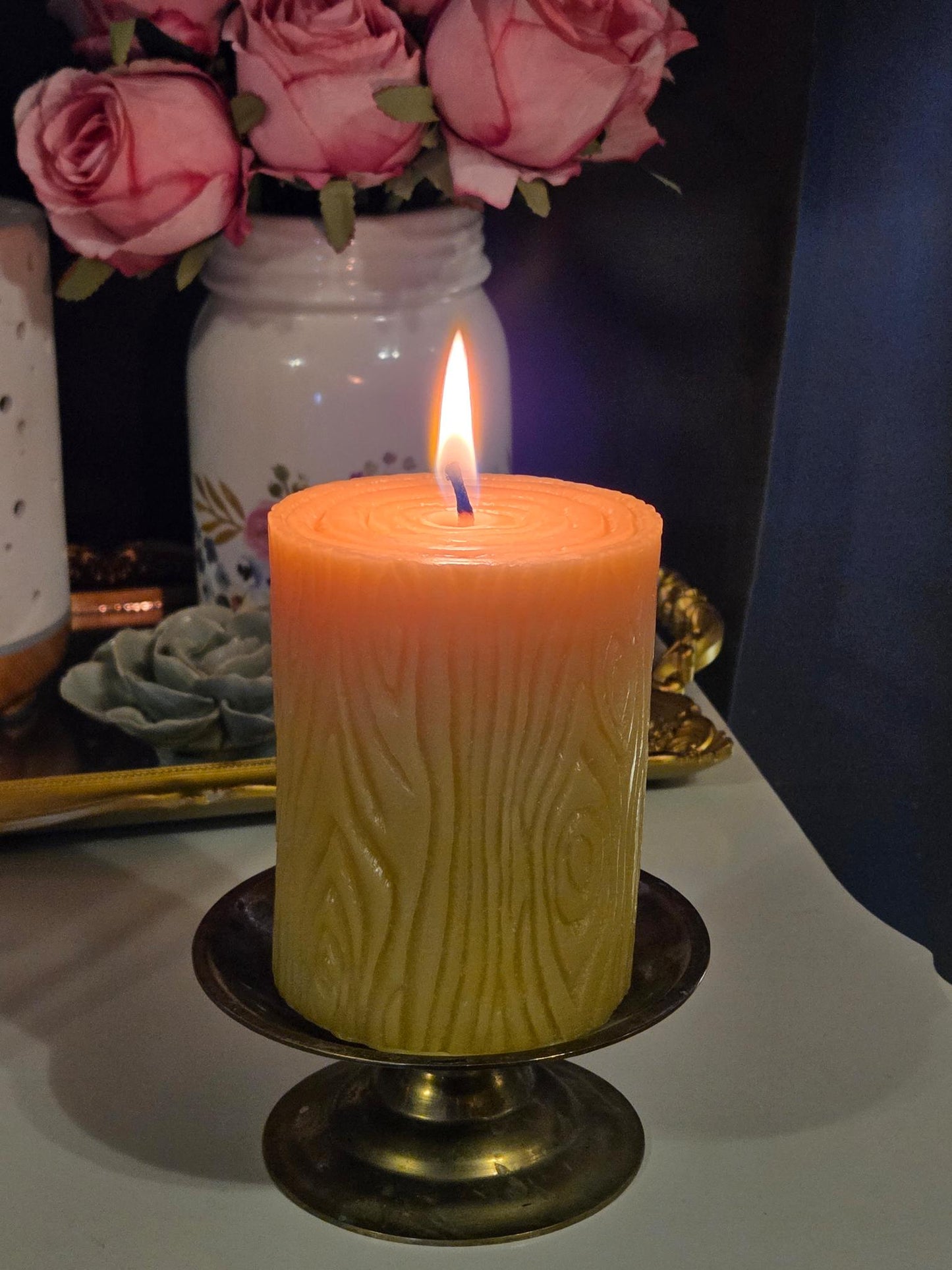 Carpenter's Pillar | Woodgrain Beeswax Candle