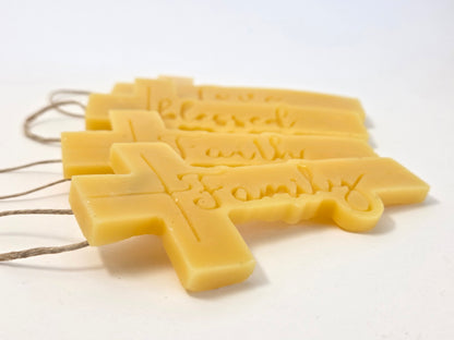 Family, Faith, Love, Blessed - Set of 4 Crosses | Beeswax Ornaments