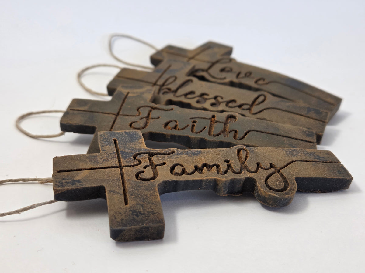 Family, Faith, Love, Blessed - Set of 4 Crosses | Beeswax Ornaments