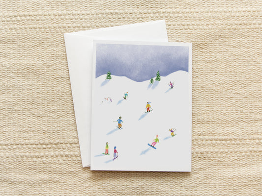 Skiers on the Slope | Blank Inside Note Card