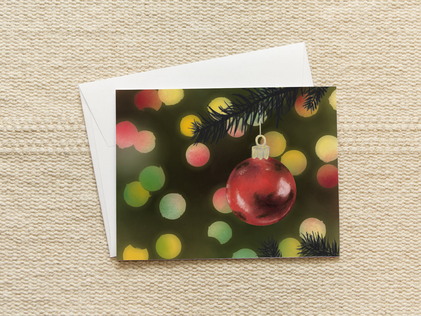 Ornament and Lights | Blank Inside Christmas Card