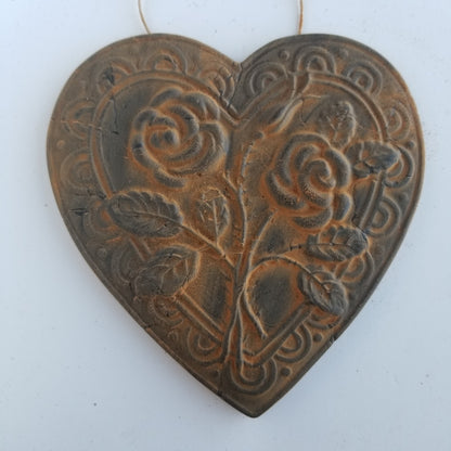 Heirloom Roses Heart - Antiqued Cinnamon Beeswax Ornament