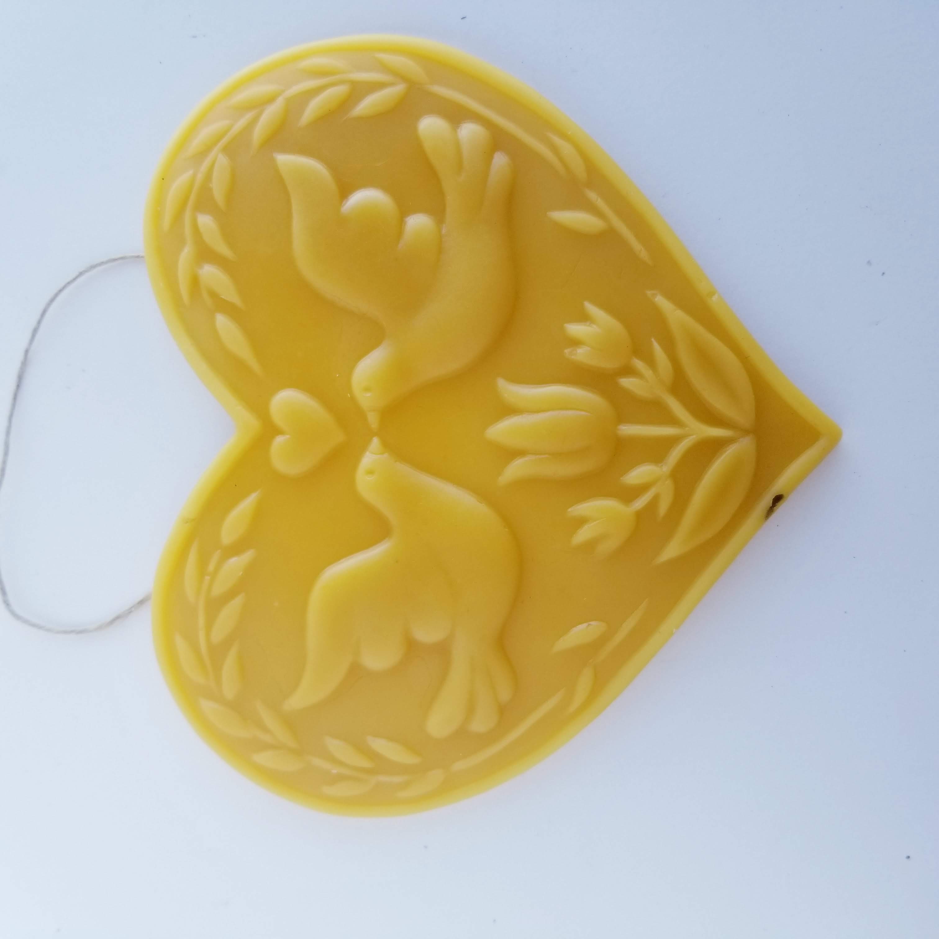 Carved Dutch Tulip and Doves Ornament - Yellow Beeswax