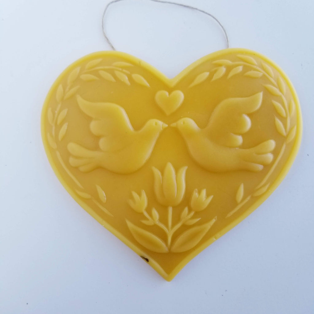 Carved Dutch Tulip and Doves Ornament - Yellow Beeswax