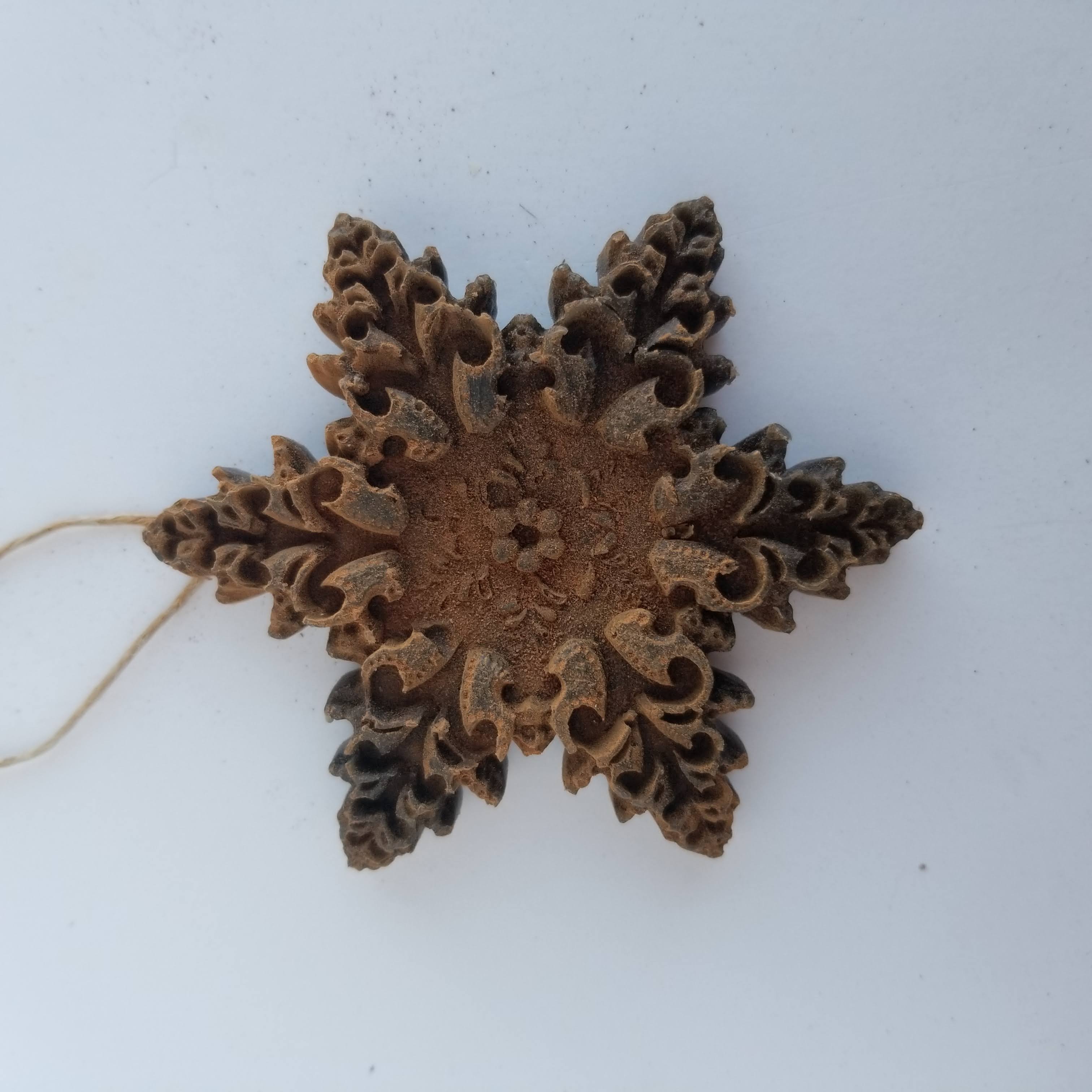 Frozen Snowflake Beeswax Ornament - Antiqued Cinnamon