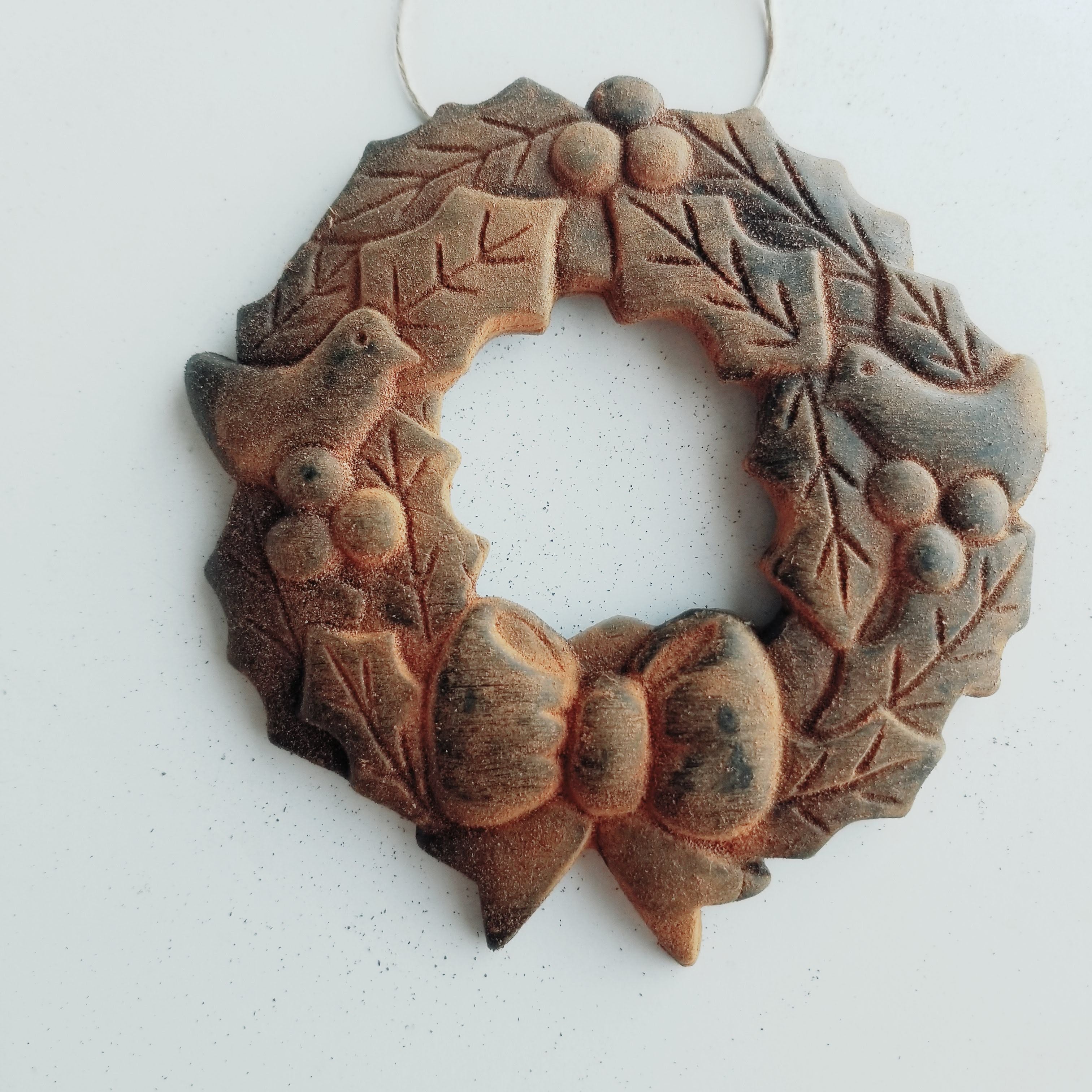Turtle Dove Wreath- Antiqued Cinnamon Beeswax Ornament