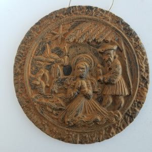 Olde World German Nativity- Antiqued Cinnamon Beeswax Ornament