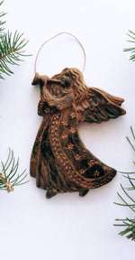 Trumpeting Angel Ornament- Antiqued Cinnamon Beeswax