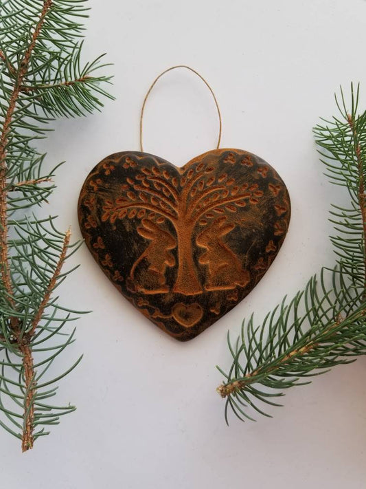 Giving the Harvest Heart Antiqued Cinnamon Beeswax Ornament