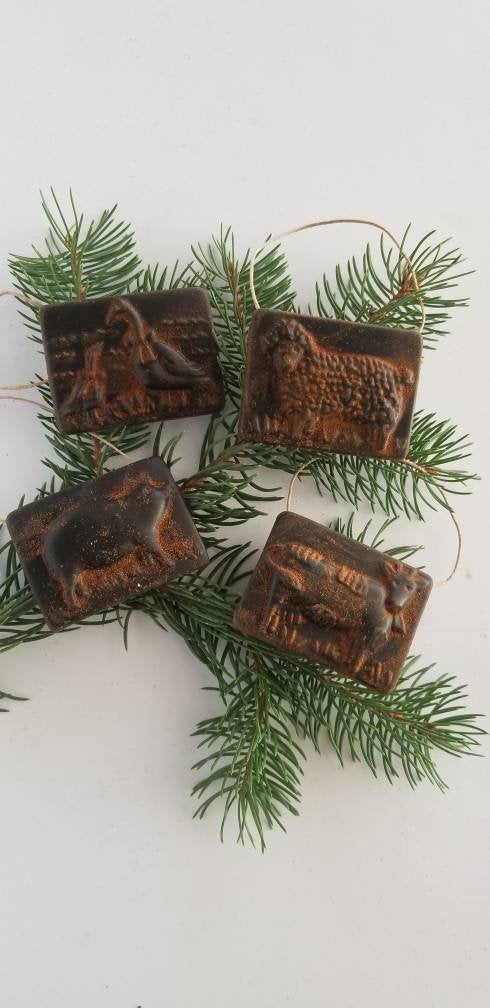 Farm Animals Antiqued Cinnamon Beeswax Ornaments