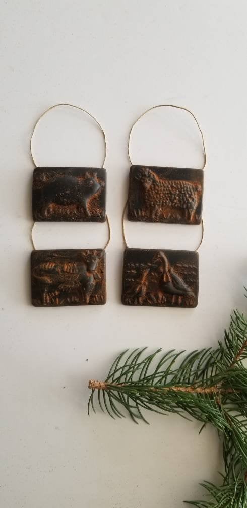 Farm Animals Antiqued Cinnamon Beeswax Ornaments