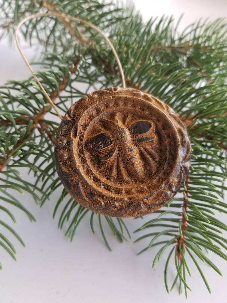 Honeybee Medallion Antiqued Cinnamon Beeswax Ornament