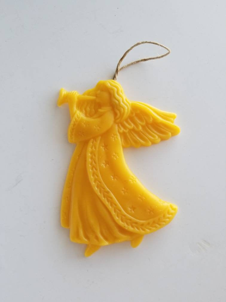 Joyful Trumpeting Angel Ornament - Yellow Beeswax