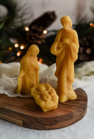 Beeswax Nativity Trio- Joseph Mary and Baby Jesus